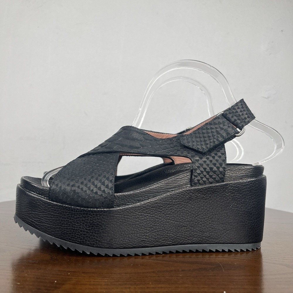 Homers Artisan Sandals‎ Women's 38.5 / 8.5 Black Leather Platform Wedge